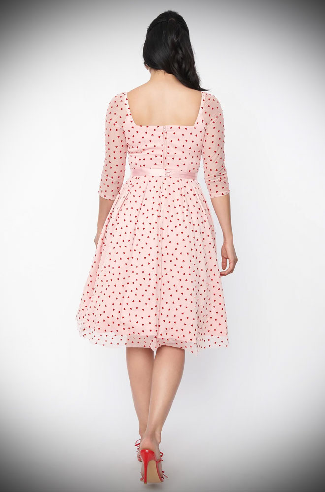 L'amore Swing Dress - a pink and red hearts 50s style swing dress. Deadly is the Female are official UK stockist of Unique Vintage.