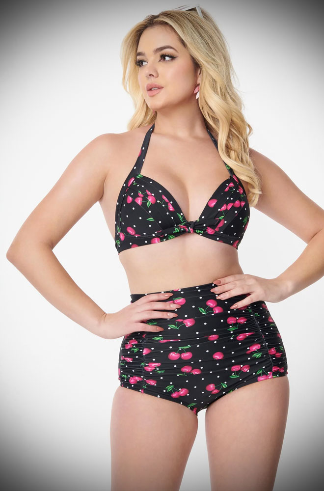 The Cherry Dot Monroe Bikini Top is sultry and bewitching retro swimwear. Turn heads in this knockout vintage-inspired bikini!