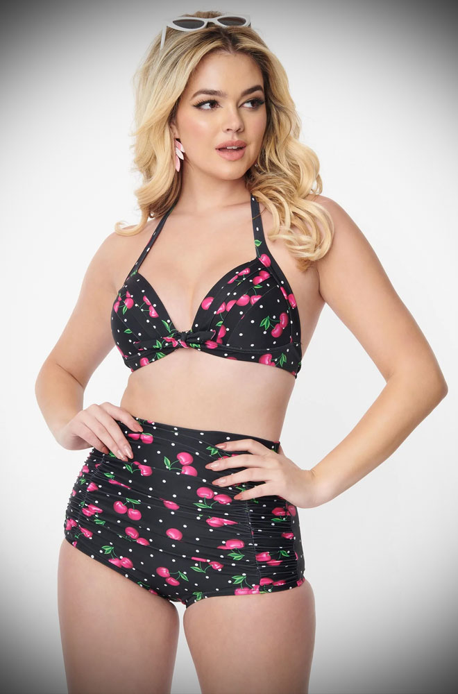 The Cherry Dot Monroe Bikini Bottoms are sultry and bewitching retro swimwear. Turn heads in this knockout vintage-inspired bikini!
