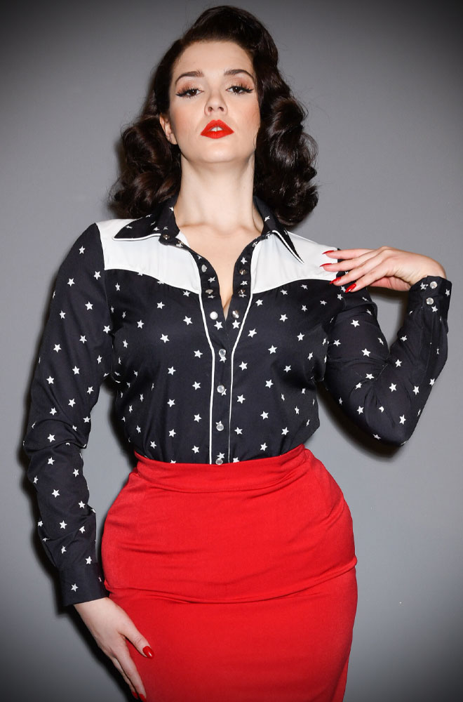 Star Western Shirt - the perfect blend of cool & fun, it would be fabulous for festivals. By Unique Vintage at UK stockists, Deadly
