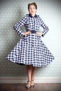 Freesia-Lee Water Repellent Swing Coat - a stunning 1950’s navy check coat with a detachable hood. Deadly are Miss Candyfloss UK stockists.