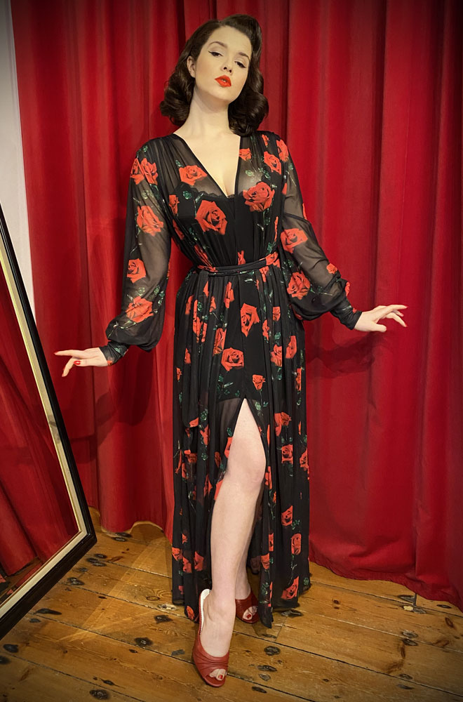 The Rosalie Claudia Maxi Dress is a vintage-style draped dress with sash waist. A signature piece by Alexandra King for Deadly is the Female.