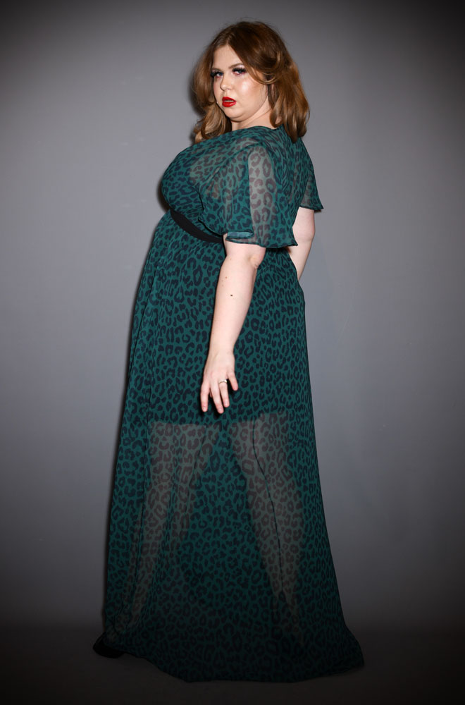 Green Leopard Claudia Maxi Dress - a one Size fits most draped gown. A signature piece for the Alexandra King for Deadly is the Female Collection