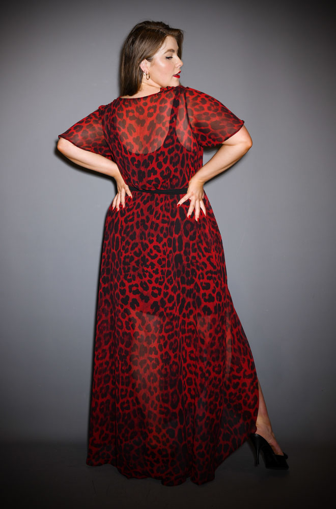 Red Leopard Claudia Maxi Dress - a one Size fits most draped gown. A signature piece for the Alexandra King for Deadly is the Female Collection