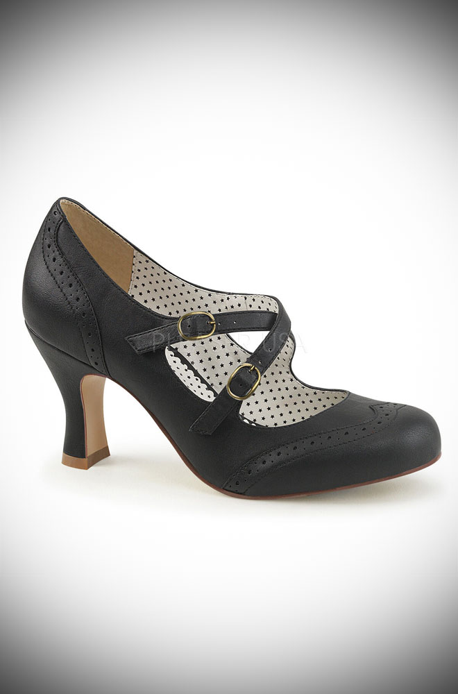These Black Flapper Shoes are timeless vintage-style shoes. These fabulous faux leather heels are the perfect finishing touch to your look.