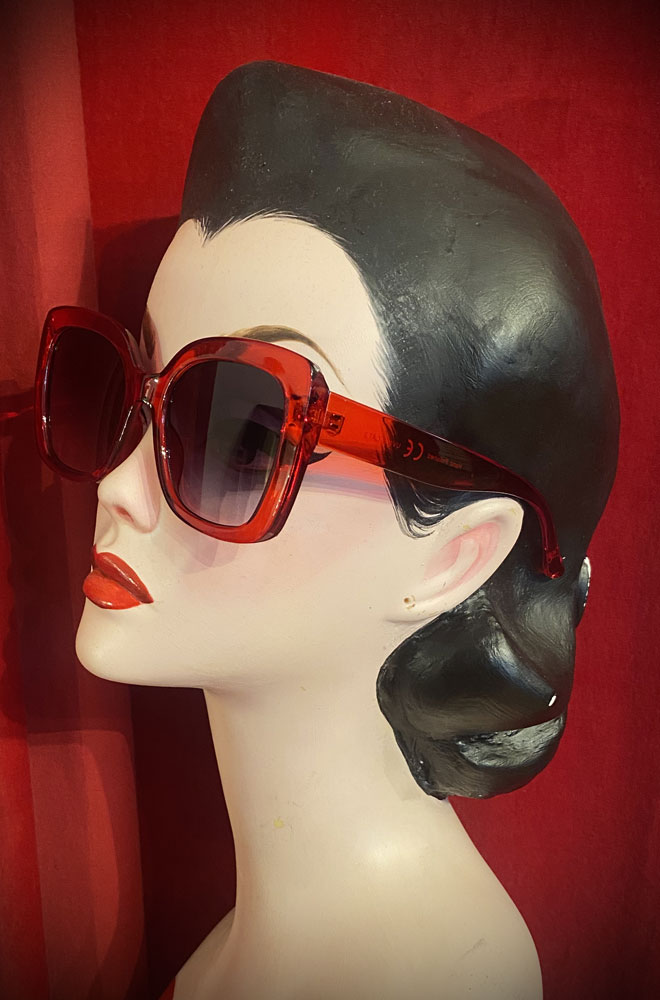 Vintage-style Red Twiggy sunglasses at Deadly is the Female. Effortlessly add some pinup glamour to your day with these sunnies