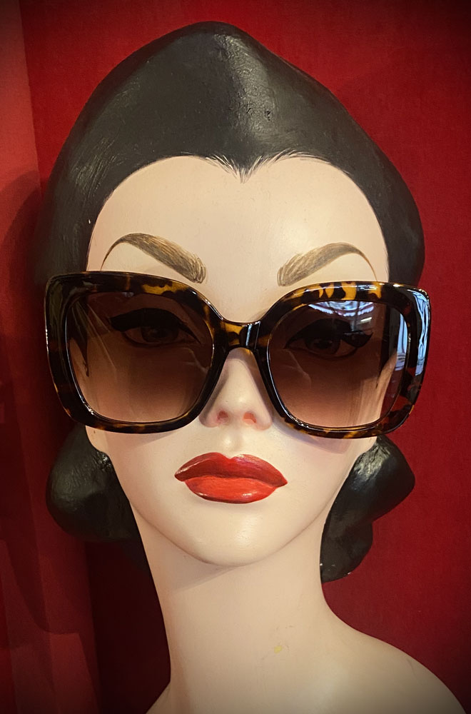 Vintage-style Tortoiseshell Twiggy sunglasses at Deadly is the Female. Effortlessly add some pinup glamour to your day with this sunnies