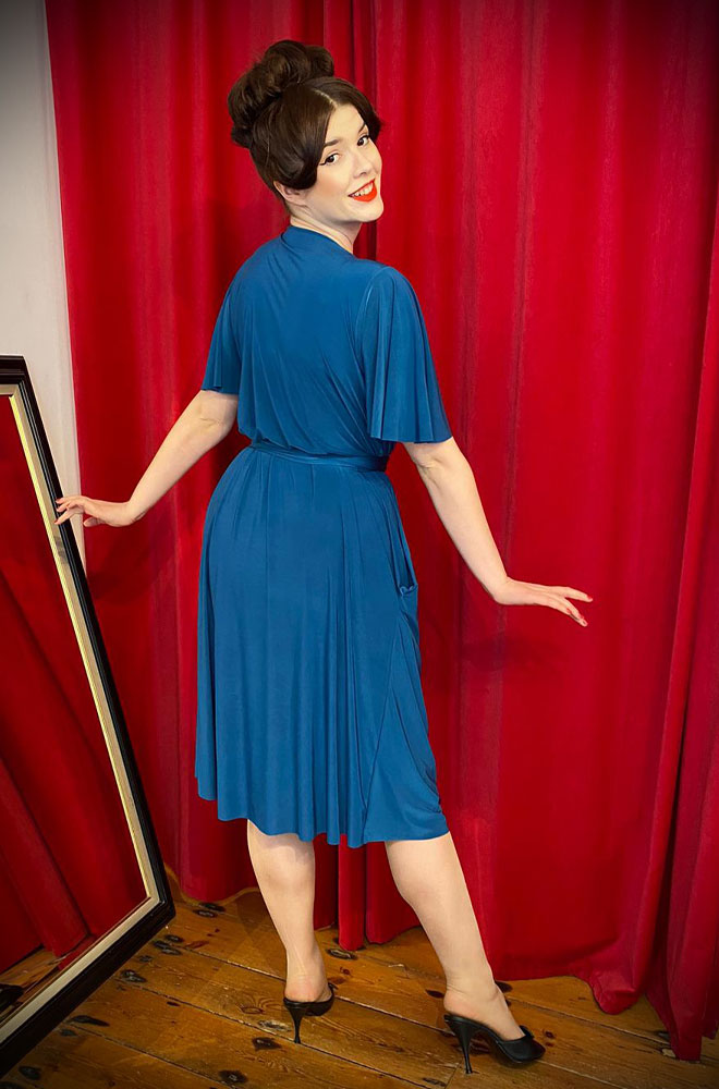 The Peacock Flutter Sleeve Claudia Dress - One Size fits most draped dress. A signature piece for the Alexandra King for Deadly is the Female Collection