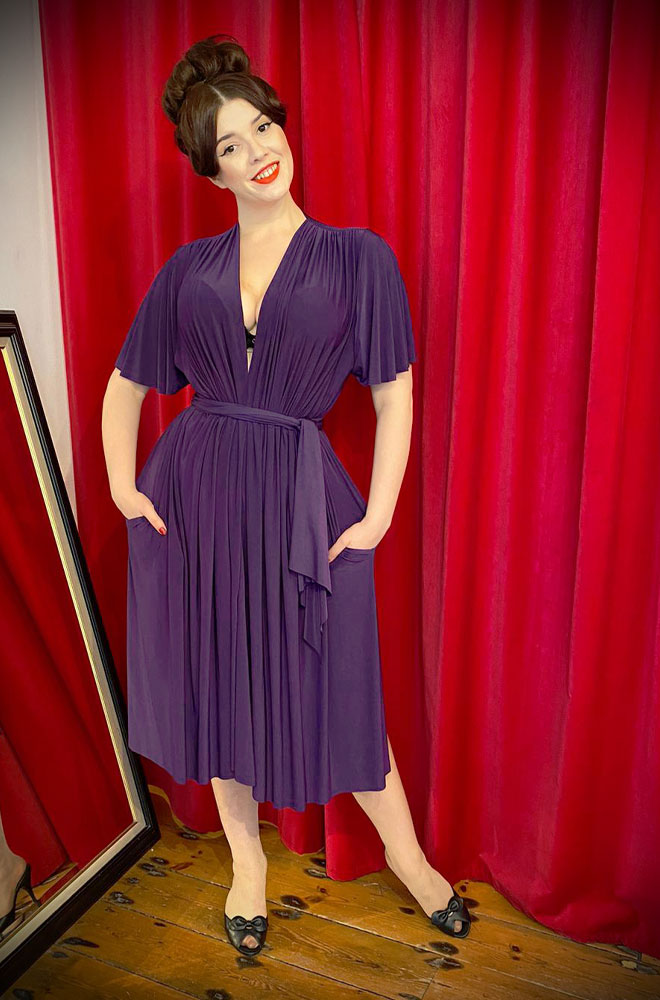 The Violet Flutter Sleeve Claudia Dress - One Size fits most draped dress. A signature piece for the Alexandra King for Deadly is the Female Collection