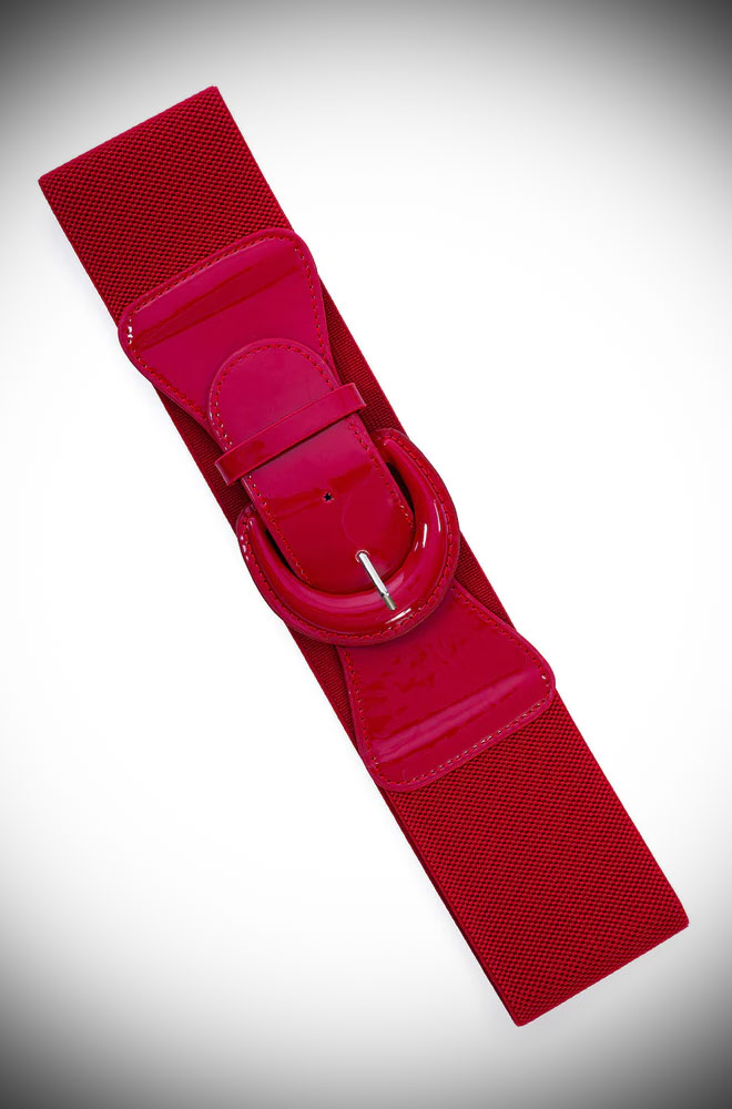 The Red Retro Belt is a wardrobe essential. Wear it with your favourite dress, skirt, or trousers for a timeless silhouette. 