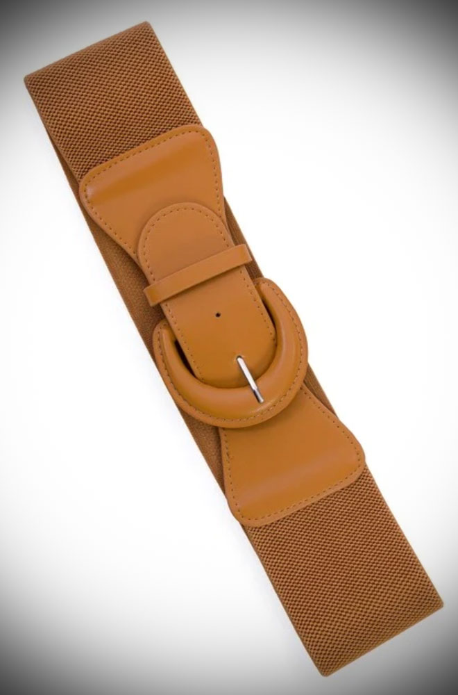 The Tan Retro Belt is a wardrobe essential. Wear it with your favourite dress, skirt, or trousers for a timeless silhouette. 