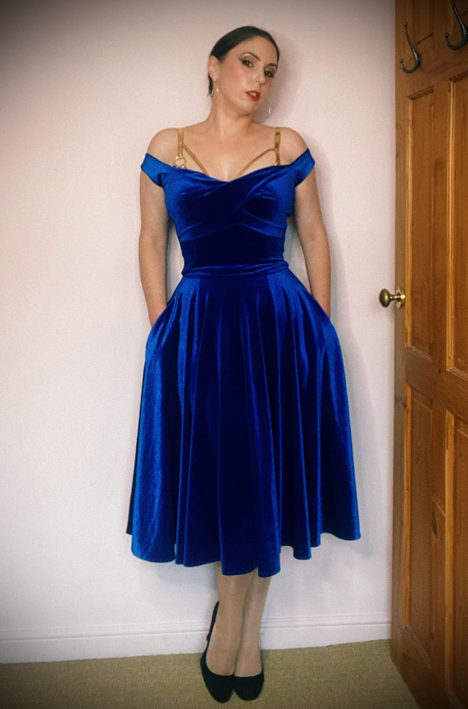 Blue Velvet Aurora Swing Dress - an iconic, vintage-inspired dress. A signature piece for the Deadly is the Female Noire Collection. Made in the UK.