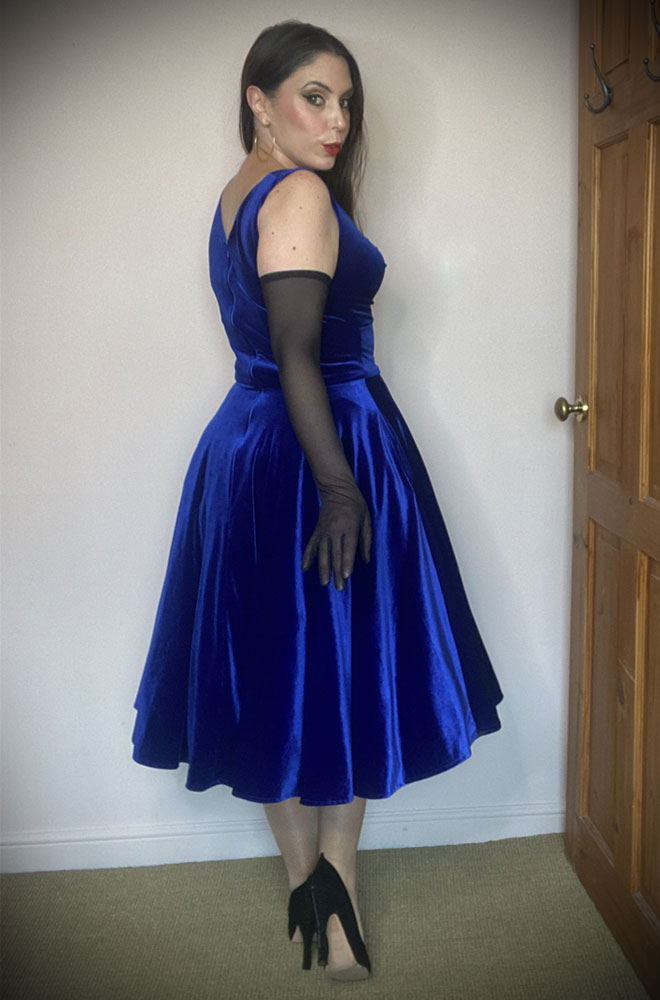 Blue Velvet Aurora Swing Dress - an iconic, vintage-inspired dress. A signature piece for the Deadly is the Female Noire Collection. Made in the UK.