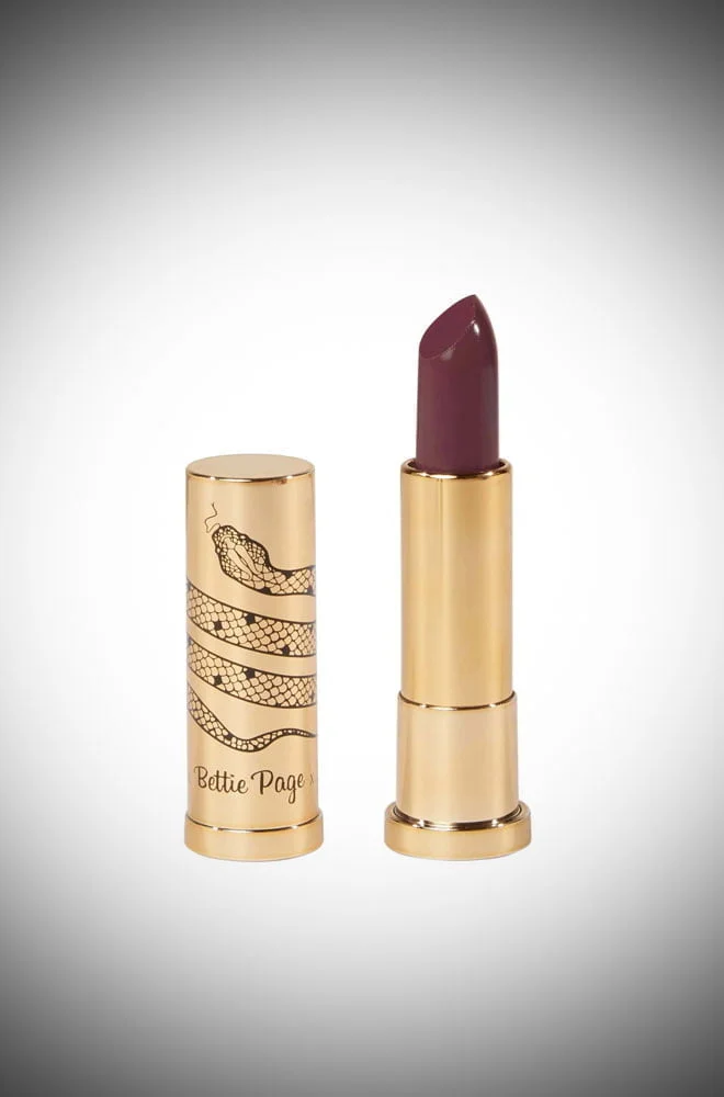Cherry Red Tease Satin Lipstick is a vintage-inspired, moisturising, high-pigmented lipstick by Bettie Page Beauty. Vegan and Cruelty-free.