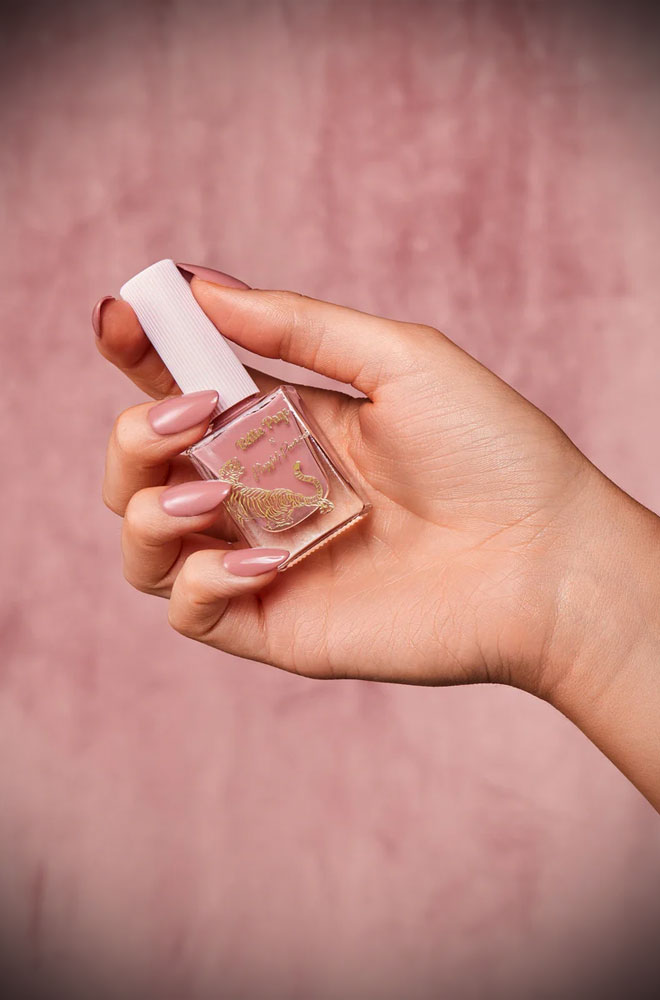 Dusty Pink Peek Nail Polish - eco-friendly nail polish, with a long-lasting formula. Vegan and cruelty-free, from the Bettie Page Beauty collection.