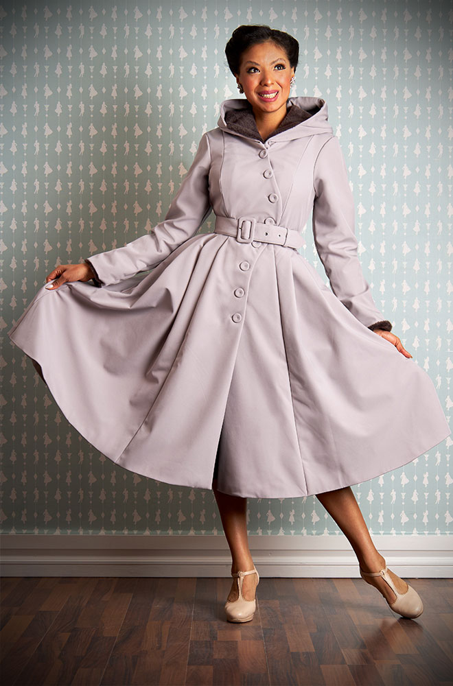 The Loree-Wisteria Water Repellent Swing Coat is a stunning 1950s-style coat with faux fur trim. Deadly is the Female are Miss Candyfloss UK stockists
