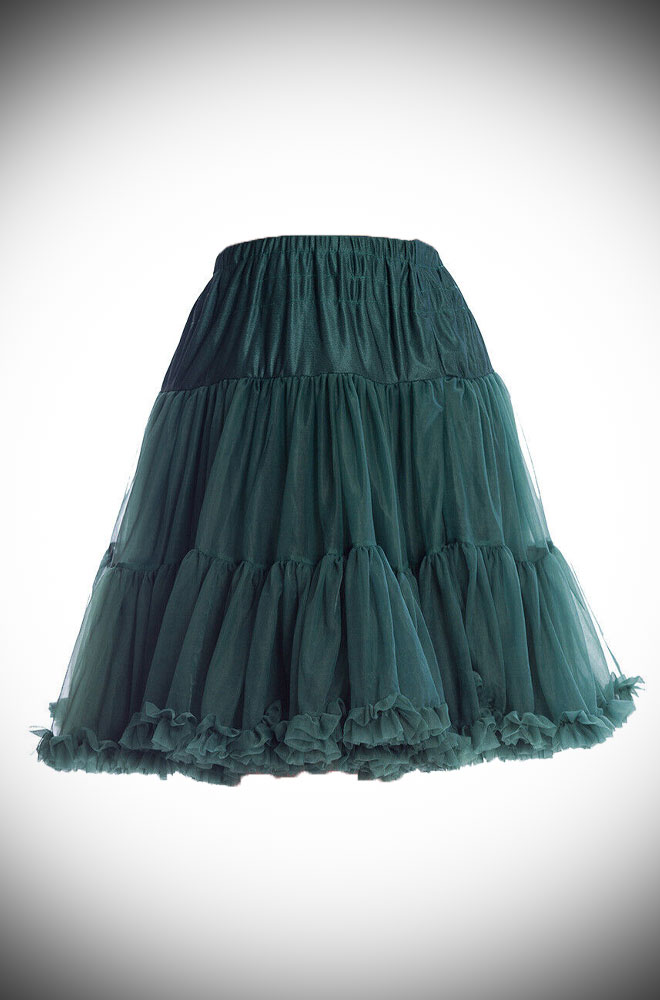 This vintage style Green 50's Chiffon Petticoat, also sometimes called a crinoline, is soft and comfortable under your favourite swing dress or circle skirt.