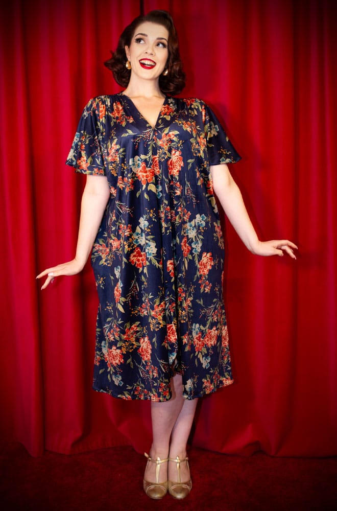 Floral Velvet Claudia Dress - a vintage-inspired evening dress with a sash waist. A signature piece by Alexandra King for Deadly is the Female.