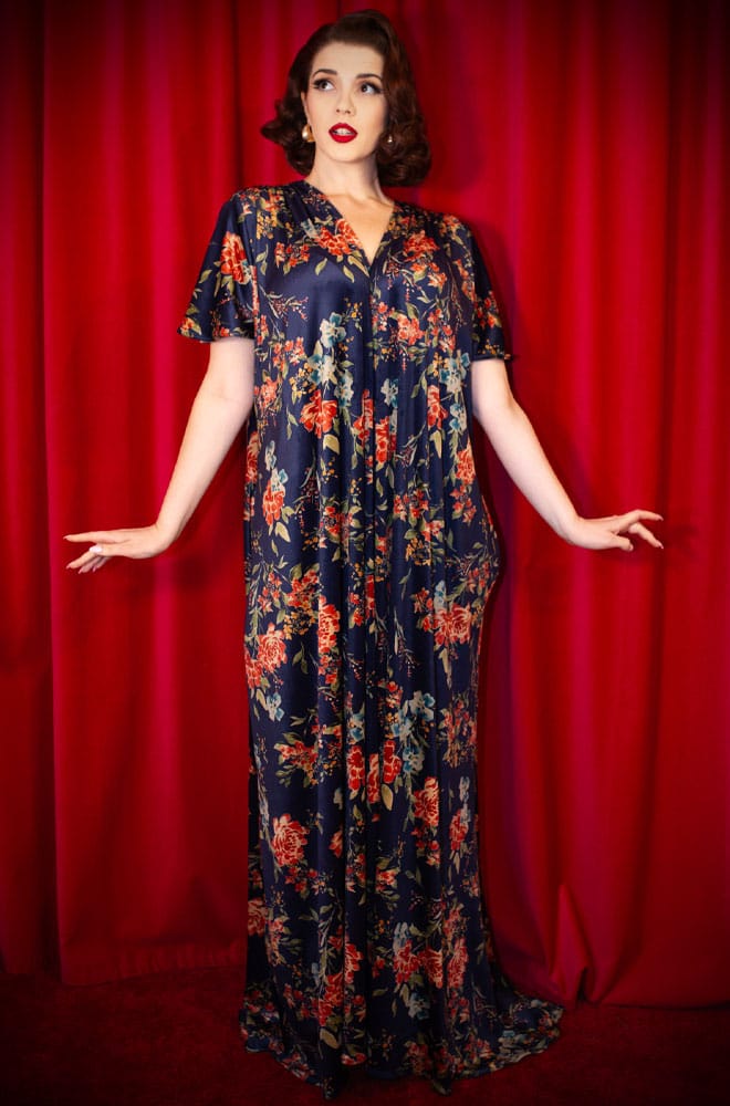 Floral Velvet Claudia Gown - a vintage-inspired evening dress with a sash waist. A signature piece by Alexandra King for Deadly is the Female.