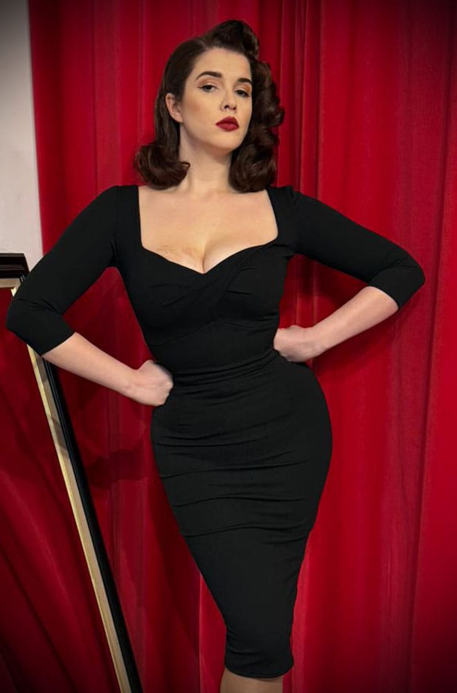 Bettina Wiggle Swing Dress - an iconic, vintage-inspired little black dress. A signature piece for the Deadly is the Female Noire Collection. Made in the UK
