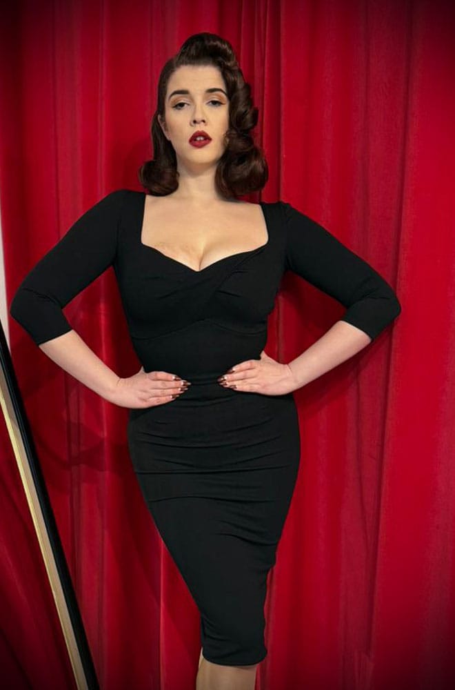 Bettina Wiggle Swing Dress - an iconic, vintage-inspired little black dress. A signature piece for the Deadly is the Female Noire Collection. Made in the UK