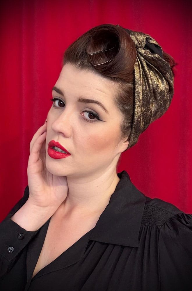 Antique Gold Hair Scarf - a large scarf in dramatic metallic gold. We LOVE a good hair scarf for an effortless vintage style. Made in the UK.