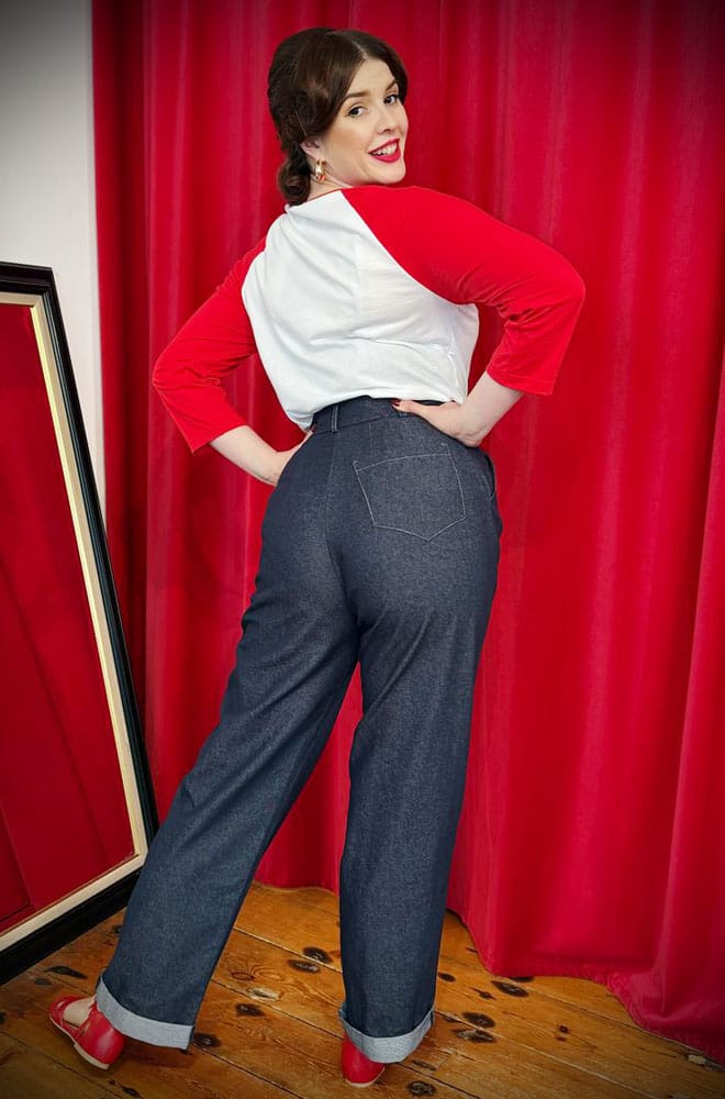 Effortless vintage style, inspired by a true icon. The Monroe Denim High Waisted Trousers are a modern tribute to the timeless glamour of Marilyn Monroe.