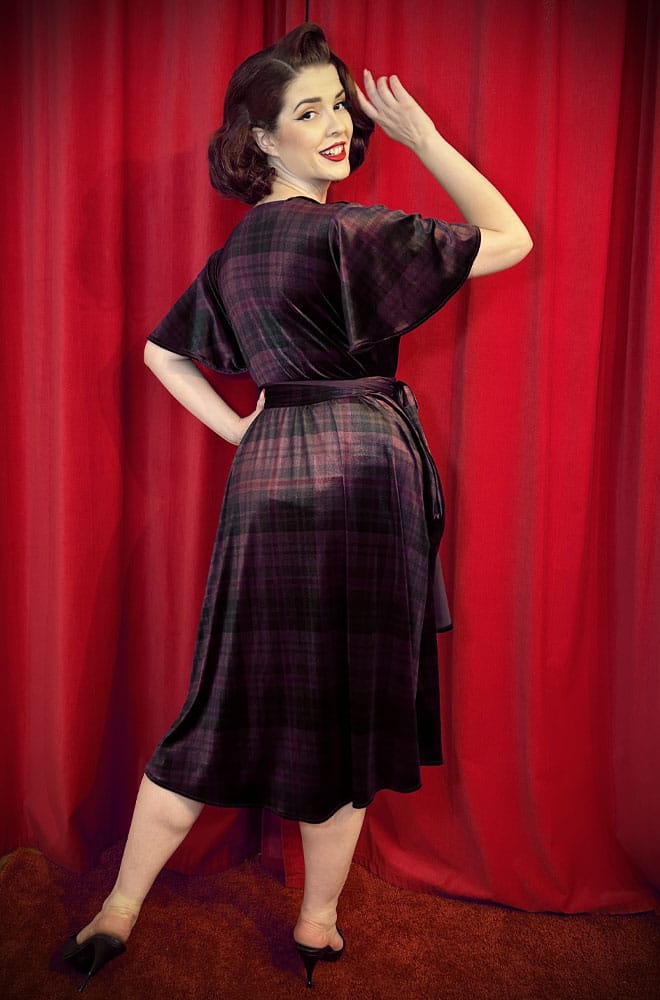 Tartan Velvet Claudia Dress - a vintage-inspired evening dress with a sash waist. A signature piece by Alexandra King for Deadly is the Female.