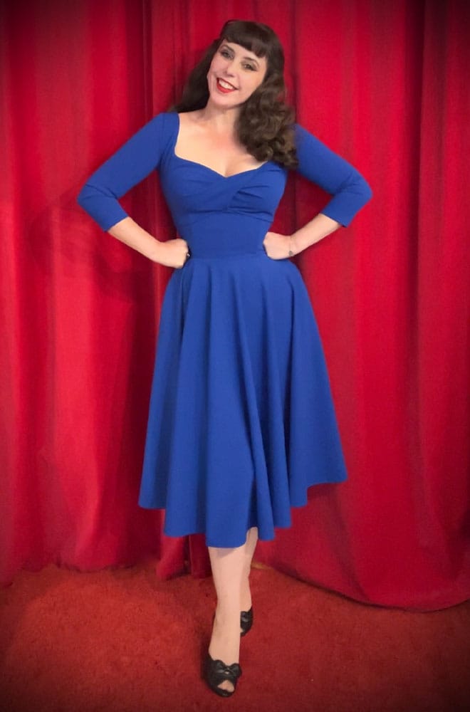 Electric Blue Adora Swing Dress - an iconic, vintage-inspired dress. A signature piece for the Deadly is the Female Noire Collection. Made in the UK.
