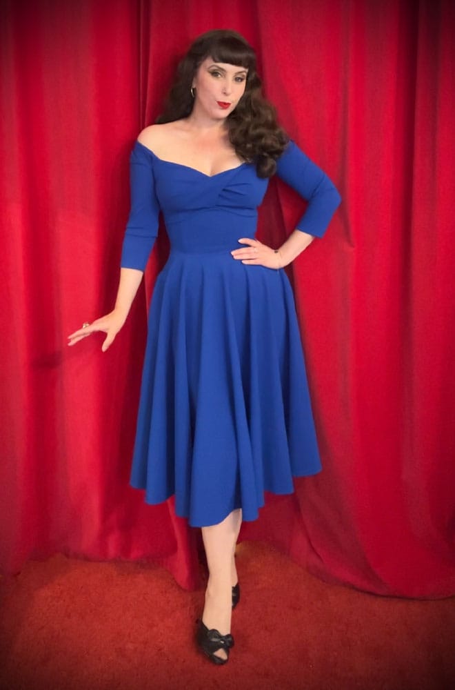 Electric Blue Adora Swing Dress - an iconic, vintage-inspired dress. A signature piece for the Deadly is the Female Noire Collection. Made in the UK.