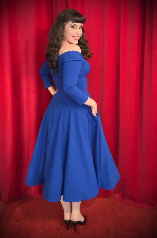 Electric Blue Adora Swing Dress - an iconic, vintage-inspired dress. A signature piece for the Deadly is the Female Noire Collection. Made in the UK.