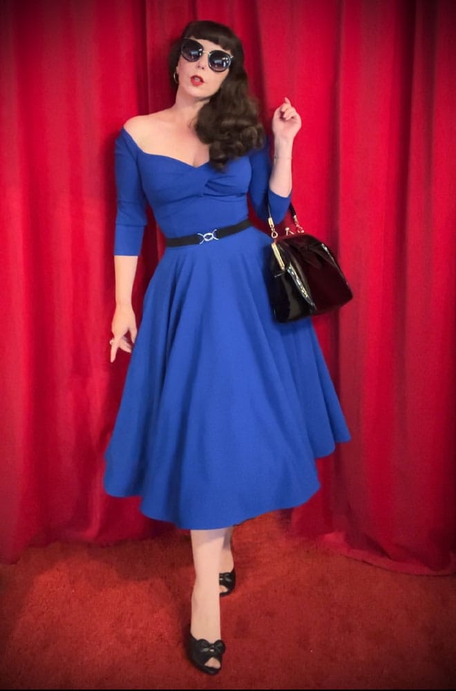 Electric Blue Adora Swing Dress - an iconic, vintage-inspired dress. A signature piece for the Deadly is the Female Noire Collection. Made in the UK.