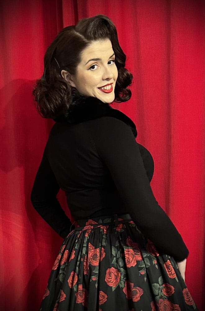 A chic vintage-inspired Faux Fur Collar Cardigan in black knit with a soft, detachable black faux fur collar. Available now at Deadly is the Female