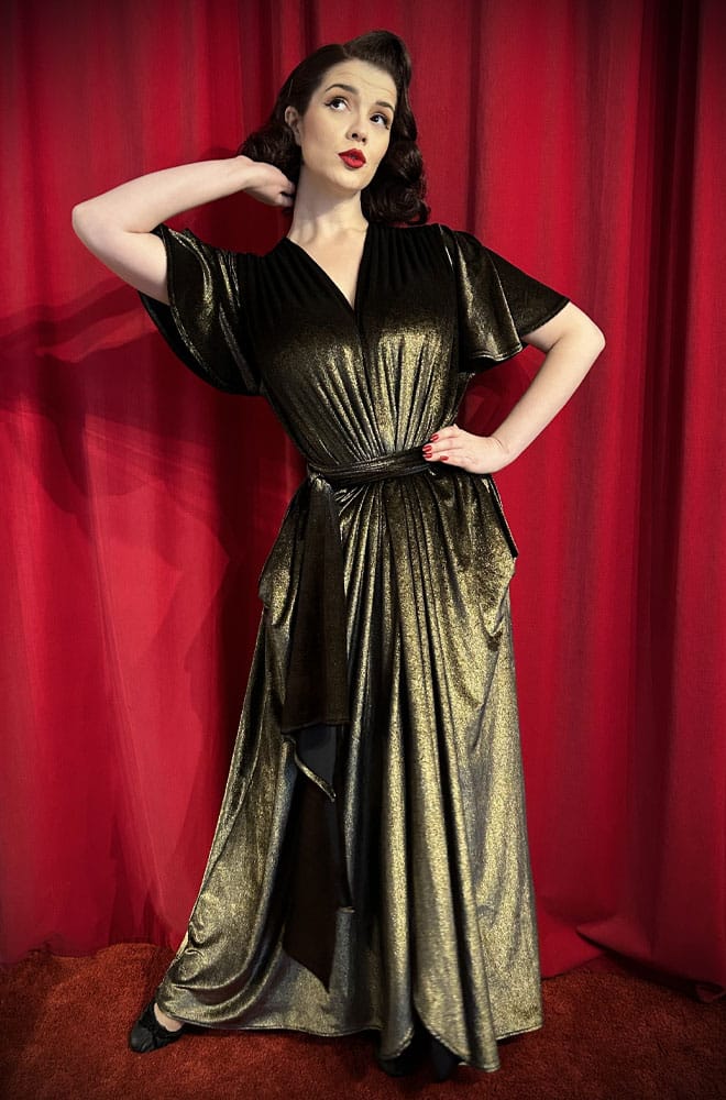 Gold Velvet Flutter Sleeve Claudia Gown