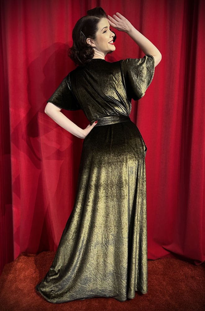 Gold Velvet Flutter Sleeve Claudia Gown