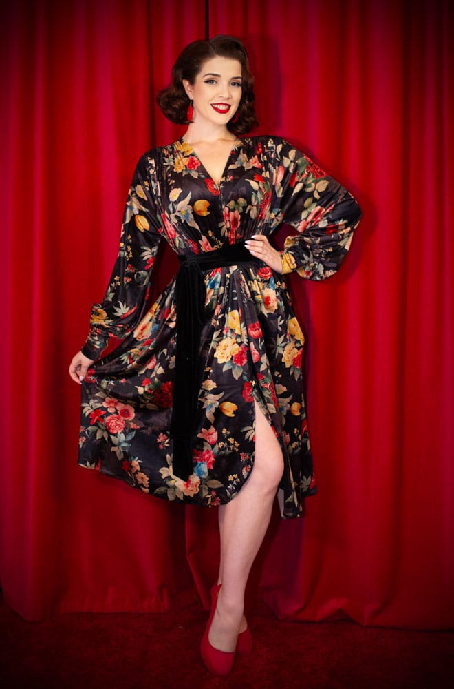 Winter Rose Velvet Claudia Dress