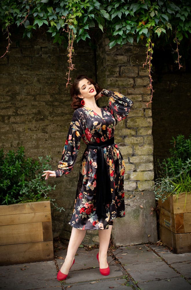 Winter Rose Velvet Claudia Dress