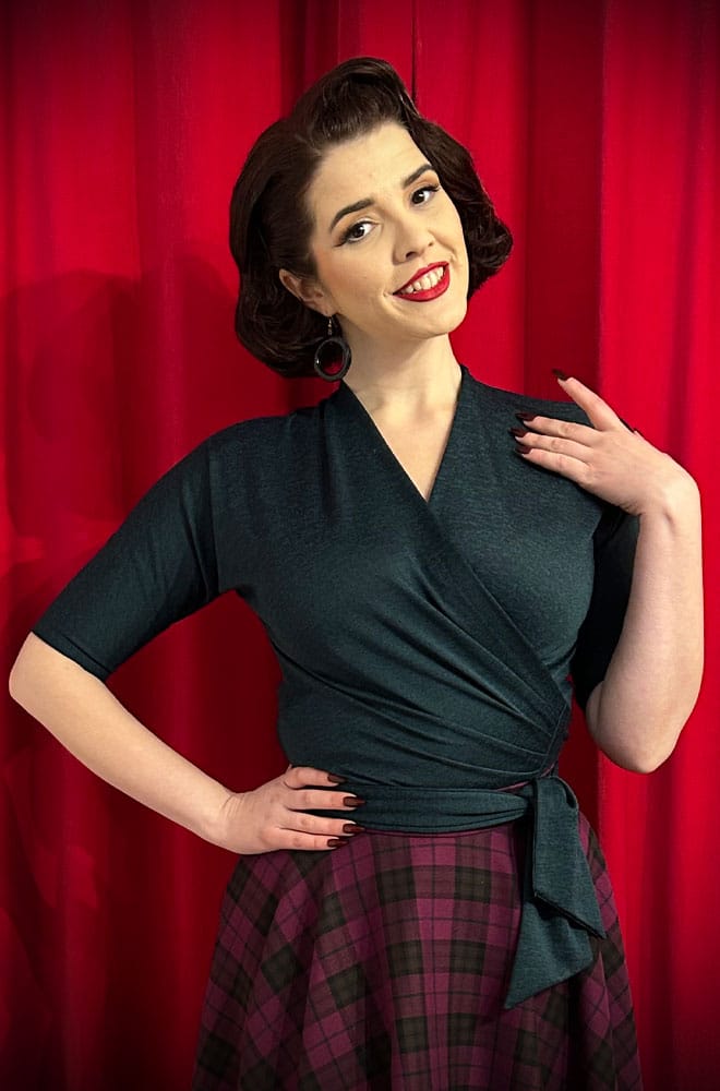 This Knit Wrap Top in Forest Green is a gorgeous top and also works as a cardigan. The perfect top if you've ever wanted to steal Audrey Hepburn's style. 